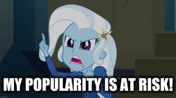 Size: 1280x714 | Tagged: safe, trixie, equestria girls, g4, my little pony equestria girls: rainbow rocks, image macro, meme, text, trixie yells at everything