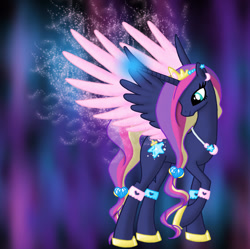 Size: 1445x1437 | Tagged: safe, artist:nekoxity, oc, oc only, oc:princess cosmos, alicorn, pony, alicorn oc, horn, magical lesbian spawn, offspring, parent:princess cadance, parent:princess luna, parents:lundance, smiling, solo, wings