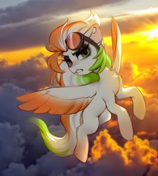 Size: 1800x2000 | Tagged: safe, artist:vensual99, oc, oc only, pegasus, pony, colored wings, female, flying, goggles, looking at you, mare, multicolored wings, solo, spread wings, wings