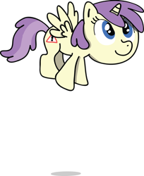 Size: 1024x1256 | Tagged: safe, artist:clumsymetronome, alula, pluto, princess erroria, alicorn, pony, g4, 4chan, awwlula, cute, cutie mark, erroriabetes, female, filly, flying, shadow, simple background, solo, transparent background, warning sign