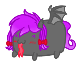 Size: 1080x1080 | Tagged: safe, artist:captshowtime, oc, oc only, oc:nocturnal grapes, bat pony, pony, blushing, bow, chibi, commission, cute, food, icon, long tongue, ponysona, potato, ribbon, simple background, solo, tongue out, transparent background, ych result