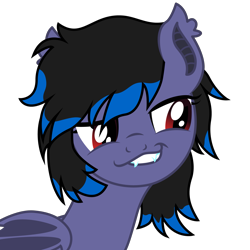 Size: 2163x2163 | Tagged: safe, artist:ragedox, oc, oc:rouse black, bat pony, pony, bat pony oc, bat wings, black hair, doom equestria, fangs, high res, red eyes, simple background, smiling, smirk, transparent background, vector, wings