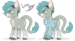 Size: 1280x695 | Tagged: safe, artist:mintoria, oc, oc only, oc:linx star, hybrid, mule, pony, clothes, glasses, male, simple background, solo, sweater, transparent background