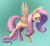 Size: 1314x1200 | Tagged: safe, artist:blaubene, fluttershy, pegasus, pony, g4, female, gradient background, looking at you, mare, raised hoof, raised leg, smiling, solo, spread wings, standing, three quarter view, wings