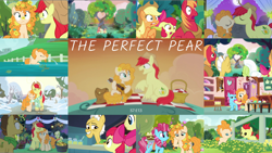 Size: 1972x1110 | Tagged: safe, edit, edited screencap, editor:quoterific, screencap, apple bloom, applejack, big macintosh, bright mac, cup cake, grand pear, granny smith, pear butter, g4, the perfect pear, chiffon swirl