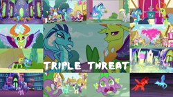Size: 1972x1110 | Tagged: safe, edit, edited screencap, editor:quoterific, screencap, amethyst star, berry punch, berryshine, bon bon, carrot top, cheerilee, cherry berry, clarion call, cornetta, daisy, dark moon, derpy hooves, flower wishes, golden harvest, goldengrape, graphite, helia, lily, lily valley, linky, lyra heartstrings, note flow, princess ember, rainbow stars, roseluck, royal riff, shoeshine, sir colton vines iii, sparkler, spike, sweetie drops, thorax, twilight sparkle, twinkleshine, changedling, changeling, dragon, pony, g4, season 7, triple threat, angry, background pony, balloon, bon bon is not amused, chair, collage, cute, cutie map, dragoness, dragonfire, eating, ember is not amused, eyes closed, female, fight, fire, food, glowing spines, grin, imagine spot, insect wings, jumping, king thorax, lyra is not amused, magic, male, mare, muffin, nervous, nervous smile, open mouth, open smile, sad, shocked, smiling, spread wings, stallion, surprised, telekinesis, thorabetes, thorax is not amused, twiabetes, twilight's castle, unamused, unnamed character, unnamed pony, welcoming, wings