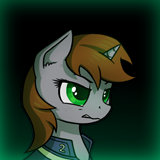 Size: 160x160 | Tagged: safe, artist:dipfanken, oc, oc:littlepip, pony, unicorn, fallout equestria, game: fallout equestria: remains, angry, bust, cropped, game screencap, gradient background, portrait, solo