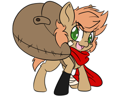 Size: 2048x1536 | Tagged: safe, artist:steelsoul, oc, oc only, oc:himmel, earth pony, pony, backpack, bandaged leg, clothes, colt, earth pony oc, looking at you, male, open mouth, scarf, simple background, solo, white background