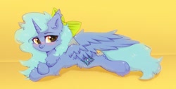 Size: 1780x900 | Tagged: safe, artist:astralblues, oc, oc only, alicorn, pony, blushing, chest fluff, ear fluff, hoof fluff, leg fluff, lying down, solo