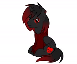 Size: 1800x1500 | Tagged: artist needed, safe, oc, oc:negative, alicorn, pony, alicorn oc, clothes, ear piercing, earring, hoodie, horn, jewelry, piercing, scar, show accurate, wings