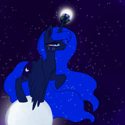 Size: 900x900 | Tagged: safe, artist:slamjam, princess luna, alicorn, pony, g4, crying, female, mare, moon, sad, solo, space, sun, wings, wings down
