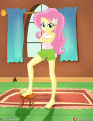 Size: 3090x4000 | Tagged: safe, artist:dieart77, fluttershy, equestria girls, g4, barefoot, bedroom eyes, commission, crossed arms, feet, foot tapping, lidded eyes, looking at you, solo, stool, tapping