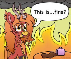 Size: 3000x2490 | Tagged: safe, artist:pink-pone, oc, oc only, kirin, fire, high res, kirin oc, male, solo, this is fine