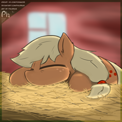 Size: 3000x3000 | Tagged: safe, artist:phlerius, applejack, earth pony, pony, g4, cute, digital art, hay, high res, jackabetes, sleeping, solo