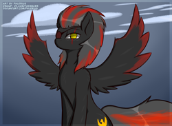 Size: 3000x2200 | Tagged: safe, artist:phlerius, oc, oc only, pegasus, pony, digital art, eye scar, eyepatch, high res, scar, solo, spread wings, wings