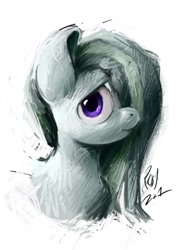 Size: 1702x2375 | Tagged: safe, artist:rigbyh00ves, marble pie, earth pony, pony, g4, bust, female, hair over one eye, high res, looking at you, mare, portrait, simple background, solo, three quarter view, white background