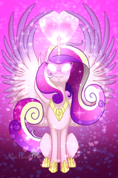 Size: 1536x2308 | Tagged: safe, artist:nivimonster, princess cadance, alicorn, pony, g4, female, glowing eyes, magic, mare, solo, spread wings, wings