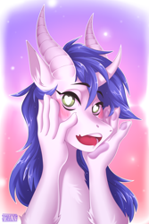 Size: 3000x4500 | Tagged: safe, artist:sparklyon3, oc, oc only, draconequus, anthro, ahegao, bust, commission, open mouth, portrait, solo, tongue out