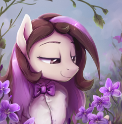 Size: 1066x1082 | Tagged: safe, artist:thebowtieone, oc, oc only, oc:bowtie, anthro, bowtie, bust, clothes, flower, smiling, solo