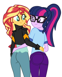 Size: 1412x1739 | Tagged: safe, artist:gmaplay, sci-twi, sunset shimmer, twilight sparkle, human, equestria girls, g4, ass, bunset shimmer, butt, duo, duo female, female, lesbian, pair, plot pair, sci-twibutt, ship:sci-twishimmer, ship:sunsetsparkle, shipping, simple background, stupid sexy sci-twi, stupid sexy sunset shimmer, stupid sexy twilight, transparent background, twibutt, vector