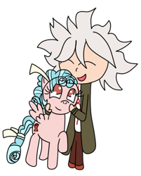 Size: 465x578 | Tagged: safe, artist:madot, cozy glow, human, pegasus, g4, danganronpa, danganronpa 2, female, filly, hug, nagito komaeda