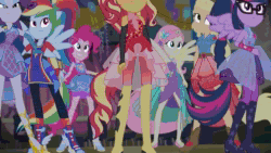 Size: 1280x720 | Tagged: safe, edit, edited screencap, screencap, applejack, flash sentry, fluttershy, pinkie pie, rainbow dash, rarity, sci-twi, sunset shimmer, twilight sparkle, cheer you on, equestria girls, g4, my little pony equestria girls: better together, animated, evil laugh, humane five, humane seven, humane six, kirby (series), kirby's return to dream land, laughing, magolor, magolor ex, nintendo, ponied up, sound, super ponied up, webm
