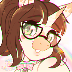 Size: 500x500 | Tagged: safe, artist:ferwanwan, oc, oc only, unicorn, anthro, bust, chromatic aberration, commission, digital art, female, horn, looking at you, portrait, solo