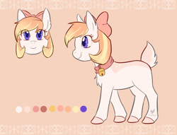 Size: 1280x976 | Tagged: safe, artist:foxhatart, oc, oc only, oc:snowbell, deer, deer pony, original species, pony, bow, female, reference sheet, solo, tail bow