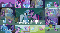 Size: 1974x1110 | Tagged: safe, edit, edited screencap, editor:quoterific, screencap, amethyst star, candy mane, cherry cola, cherry fizzy, doctor whooves, lemon hearts, lyra heartstrings, minuette, ponet, rainbowshine, sparkler, spike, time turner, trixie, twilight sparkle, alicorn, dragon, earth pony, pony, unicorn, boast busters, g4, magic duel, no second prances, angry, female, lesbian, ship:twixie, shipping, twilight sparkle (alicorn), unicorn twilight