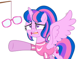 Size: 1353x1044 | Tagged: safe, artist:muhammad yunus, oc, oc only, oc:hsu amity, alicorn, pony, alicorn oc, base used, clothes, female, glasses, horn, mare, not twilight sparkle, open mouth, simple background, solo, spread wings, transparent background, wings