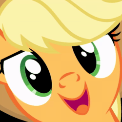 Size: 1024x1024 | Tagged: safe, ai assisted, ai content, artist:drpancakees, edit, fifteen.ai, applejack, earth pony, pony, g4, ai voice, animated, apple, close-up, doug dimmadome, face, female, hi anon, mare, meme, open mouth, smiling, solo, sound, that pony sure does love apples, webm