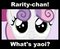Size: 666x548 | Tagged: safe, sweetie belle, g4, caption, image macro, lucky star, question, reference, text