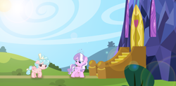 Size: 8440x4148 | Tagged: safe, artist:brandonthebronypony, artist:parclytaxel, cozy glow, diamond tiara, earth pony, pegasus, pony, g4, a better ending for cozy, base used, duo, duo female, fear, female, filly, foal, regret, remorse, scared, shame, sorrow, sorry