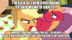 Size: 888x499 | Tagged: safe, edit, edited screencap, screencap, applejack, big macintosh, earth pony, pony, g4, growing up is hard to do, applecest, background pony strikes again, female, implied lesbian, implied rarijack, implied rarity, implied shipping, incest, male, op is a duck, ship:applemac, shipping, stallion, straight, text