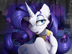Size: 2224x1668 | Tagged: safe, artist:mychelle, rarity, pony, unicorn, g4, cheek fluff, chest fluff, element of generosity, lidded eyes, looking at you, smiling, solo