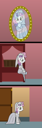 Size: 800x2400 | Tagged: safe, artist:platinumdrop, sweetie belle, pony, unicorn, g4, bed, cinderella, clothes, comic, door, dress, female, filly, glass slippers, marriage, mirror, request, solo, wedding, wedding dress