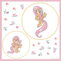 Size: 1080x1080 | Tagged: safe, artist:mylittleponyjpn, part of a set, fluttershy, pegasus, pony, g4, official, cute, flower, multeity