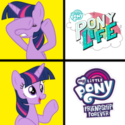 Size: 1300x1300 | Tagged: safe, twilight sparkle, alicorn, pony, g4.5, my little pony: pony life, spoiler:mlp friendship is forever, covering eyes, drama, eyes closed, g4 purist, meme, op can't let go, op is a duck, op is trying to start shit, op isn't even trying anymore, open mouth, pony life drama, twilight sparkle (alicorn)