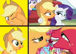 Size: 1784x1284 | Tagged: safe, edit, edited screencap, screencap, apple bloom, applejack, big macintosh, cup cake, princess flurry heart, rarity, scootaloo, shining armor, sweetie belle, alicorn, earth pony, pony, unicorn, winterchilla, g4, hearts and hooves day (episode), my little pony best gift ever, applecest, background pony strikes again, brother and sister, cutie mark crusaders, female, hotline bling, incest, lesbian, male, meme, ship:applemac, ship:rarijack, shipping, siblings, straight