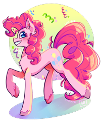 Size: 1000x1250 | Tagged: safe, artist:dawnsummers101, pinkie pie, earth pony, pony, g4, blushing, chest fluff, colored pupils, confetti, cute, diapinkes, ear fluff, female, heart eyes, mare, profile, smiling, solo, unshorn fetlocks, wingding eyes