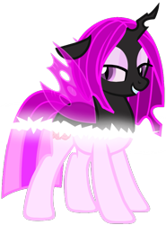 Size: 651x882 | Tagged: safe, artist:amgiwolf, oc, oc only, oc:pinky rose, changeling, changeling queen, pony, bedroom eyes, changeling queen oc, disguise, disguised changeling, female, grin, purple changeling, simple background, smiling, solo, transformation, transparent background
