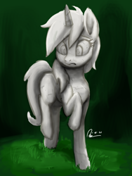 Size: 1536x2048 | Tagged: safe, artist:raphaeldavid, oc, oc only, oc:thistle spring, pony, unicorn, petrification, solo, statue