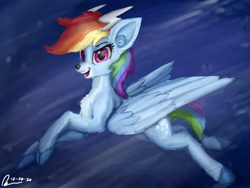 Size: 1600x1200 | Tagged: safe, artist:raphaeldavid, rainbow dash, deer, g4, alternate cutie mark, flying, reindeer dash, smiling, solo, species swap, spread wings, wings