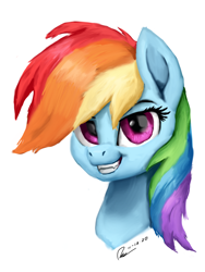 Size: 1536x2048 | Tagged: safe, artist:raphaeldavid, rainbow dash, pegasus, pony, g4, bust, grin, looking at you, portrait, smiling, solo