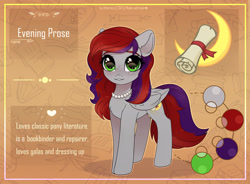 Size: 1280x943 | Tagged: safe, artist:radioaxi, oc, oc only, oc:evening prose, pegasus, pony, reference sheet, solo