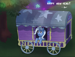 Size: 1280x960 | Tagged: safe, artist:nagoluckyart, trixie, pony, unicorn, g4, fireworks, happy new year, holiday, trixie's wagon