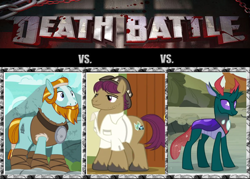 Size: 900x643 | Tagged: safe, pharynx, rockhoof, snap shutter, changedling, changeling, earth pony, pegasus, pony, g4, death battle, exploitable meme, male, meme, prince pharynx, stallion