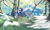Size: 5000x3000 | Tagged: safe, artist:colochenni, rarity, sweetie belle, pony, unicorn, g4, bag, belle sisters, clothes, duo, duo female, earmuffs, female, grass, hat, house, mountain, ponyville, scarf, scenery, snow, tree, winter, winter outfit