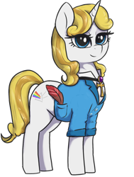 Size: 964x1272 | Tagged: safe, artist:t72b, oc, oc only, oc:guiding light, pony, unicorn, 2021 community collab, derpibooru community collaboration, ankh, clothes, female, jacket, mare, quill, simple background, solo, transparent background