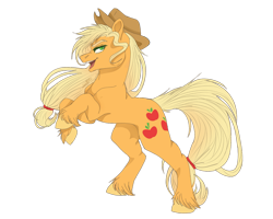 Size: 1280x1024 | Tagged: safe, artist:copshop, part of a set, applejack, earth pony, pony, g4, concave belly, female, fit, mare, muscles, open mouth, rearing, simple background, slender, smiling, solo, thin, transparent background